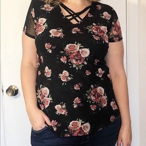 No Boundaries mesh cross neck top